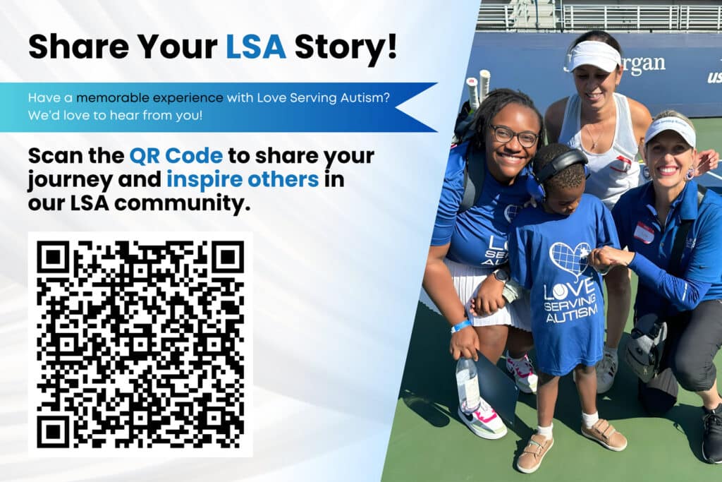 Love Serving Autism participant sharing their personal story about the impact of the tennis program